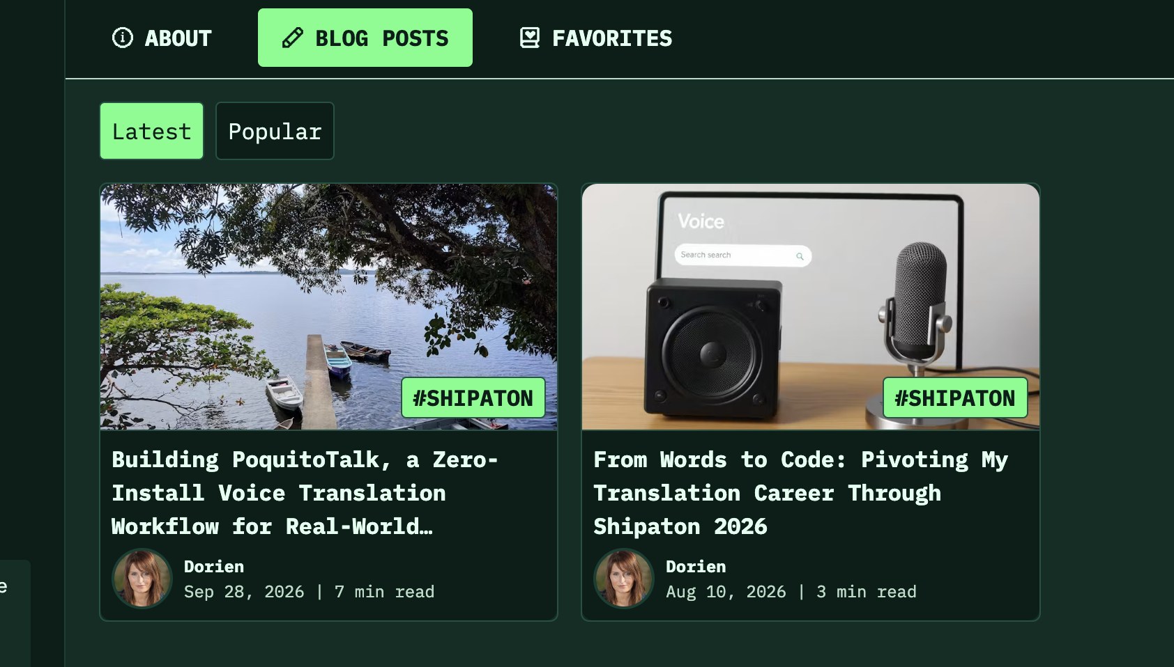 HackerNoon profile of Dorien with two #Shipaton articles