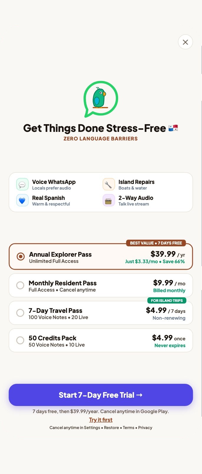 Final paywall showing $39.99 per year as the main price