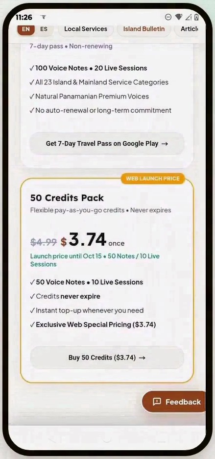 The 50 Credits Pack on the PoquitoTalk website at $3.74